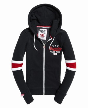 Superdry Track & Field Stripe Cipzár Női Kapucnis Pulóver Sötétkék | OSAUQ7643